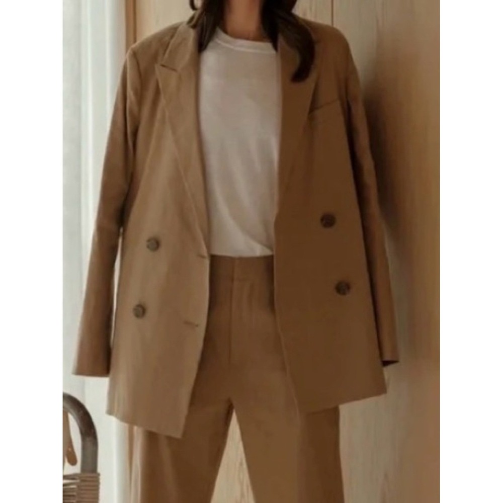 Jenni Kayne Keaton Linen Blazer Tan Size 8 NWT Double Breasted Quiet Luxury